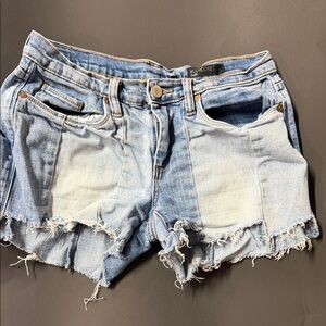 Distressed patchwork Blue Denim Shorts